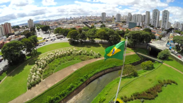Brazilian-Flag-on-Ipiranga,-Sao-Paulo,-Brazil