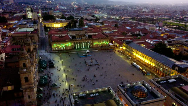 Aerial/Drone-View-of-the-Plaza-de-Bolivar,-La-Candelaria,-Bogotá,-Colombia-6