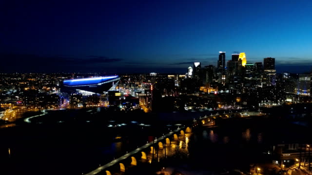 Minneapolis-Skyline-at-Night---Aerial-Cityscape
