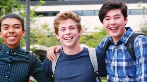 Portrait-Of-Male-High-School-Students-Outside-College-Buildings