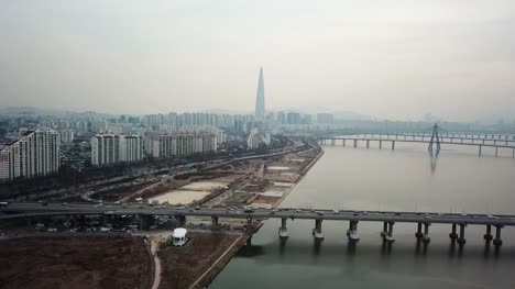 Luftbild-in-Seoul-City-Skyline,-Südkorea