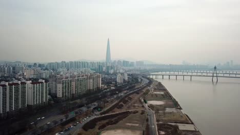 Aerial-view-at-Seoul-City-Skyline-,South-Korea