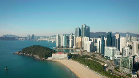 Luftaufnahme-von-Busan-Haeundae-Strand,-Stadt-Busan
