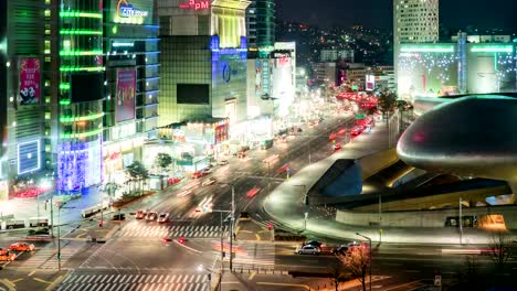 Ciudad-de-Seúl-la-noche-tráfico-Timelapse