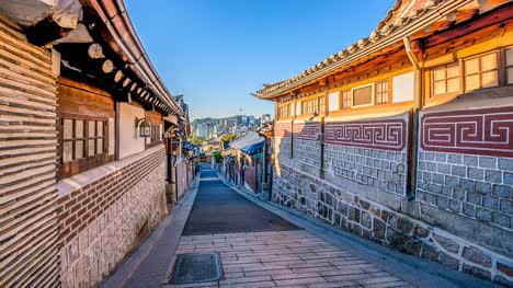 Zeitraffer-der-Bukchon-Hanok-Village-in-Seoul,-Südkorea