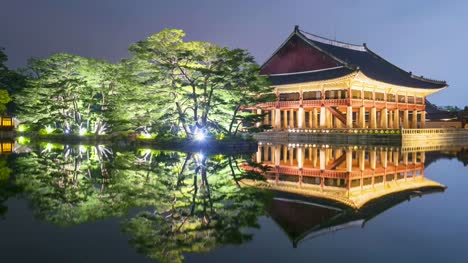 Zeitraffer-des-Gyeongbokgung-Palace-in-Stadt-Seoul,-Südkorea.