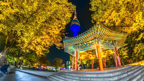 4K,-Time-lapse-view-of-Seoul-Tower-in-autumn-at-Night-landmark-of-Seoul-city-South-Korea