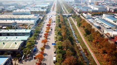 Vista-aérea-otoño-del-parque-industrial.-Incheon,-Seúl,-Corea