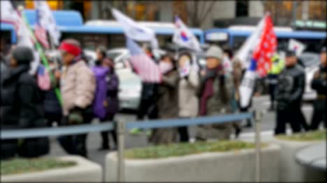 Political-demonstration-on-gwanghwamun-square,-blur,-Seoul,-South-Korea,-02-December-2017