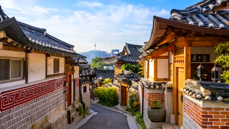 Timelapse-in-Bukchon-Hanok-Village,-Seoul,-Südkorea,-Seoul-City,-4K-Zeitraffer
