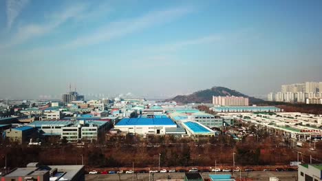Vista-aérea-del-atardecer-del-parque-industrial.-Incheon,-Seúl,-Corea