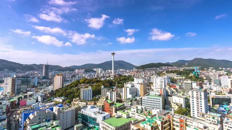 4-K.-Zeit-verfallen-Ansicht-von-Busan-Großstadt-Cityscape-Südkorea