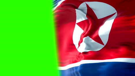 Corea-del-norte-bandera-saludando-fondo-de-tela-de-textura,-crisis-del-norte-y-Corea-del-sur,-el-concepto-de-guerra-bomba-nuclear-riesgo-Coreano,-con-clave-pantalla-verde-chroma