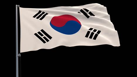 Isolate-flag-of-South-Korea-on-a-flagpole-fluttering-in-the-wind-on-a-transparent-background,-3d-rendering,-4k-prores-4444-footage-with-alpha-transparency.