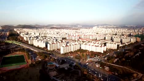 Luftaufnahme-Sonnenuntergang-des-Industrieparks.-Incheon-Seoul,-Korea