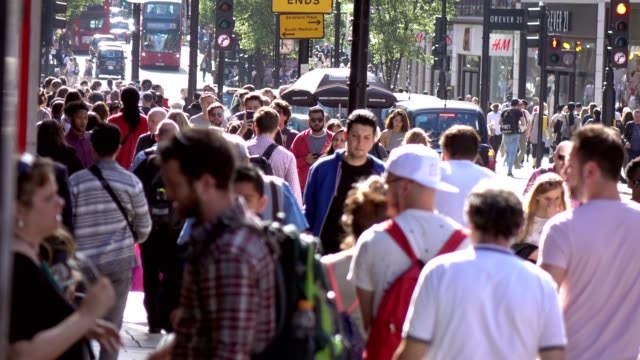 Crowd-of-People-walking-in-the-London's-street--20-April-2017,-London,-UK