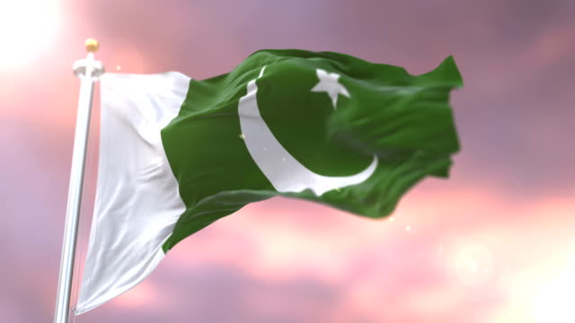 Flagge-von-Pakistan-winken-wind-bei-Sonnenuntergang-in-langsamen,-Schleife