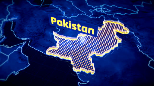 Visualización-en-3D-Pakistán-país-frontera,-contorno-del-mapa-moderno,-viajes