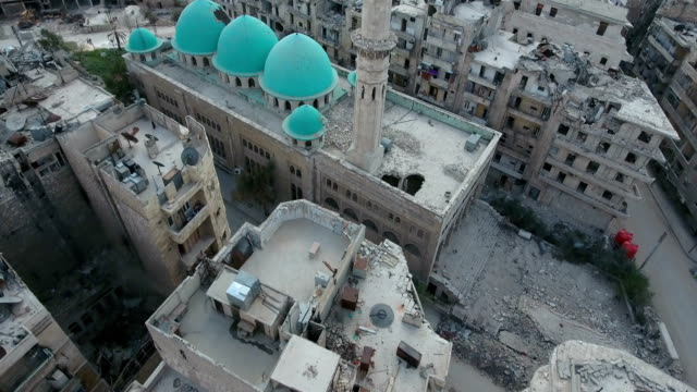 Aerial-shot-of-demolished-city-building