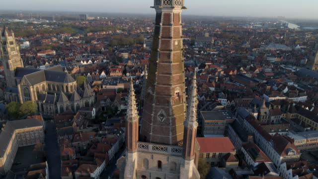Aerial-view-Bruges-at-sunrise