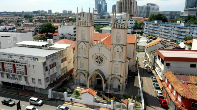 Aerial-view-of-Malacca-cityscape-with-Gereja-St.-Francis-Xavier-at-daytime