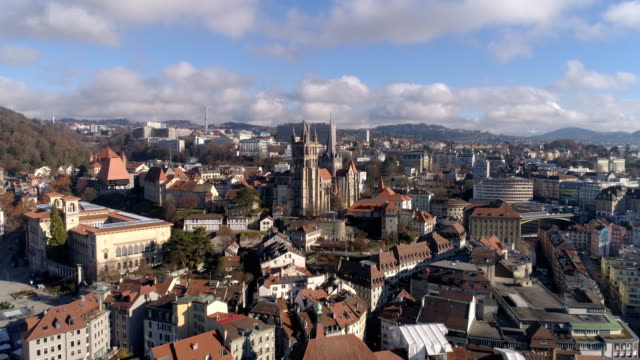 Lausanne-cathedral-approach-morning---Aerial-4K