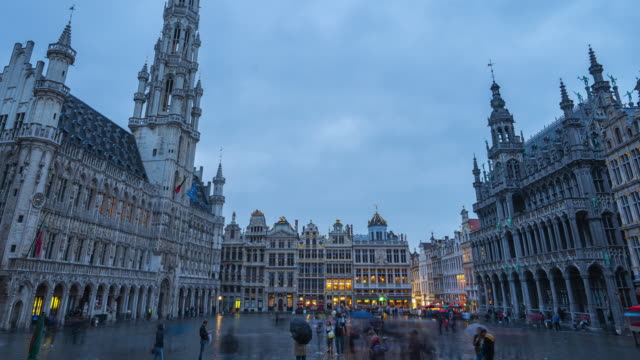 Tag-nacht-Zeitraffer-Video-vom-Grand-Place-Platz-in-Brüssel,-Belgien