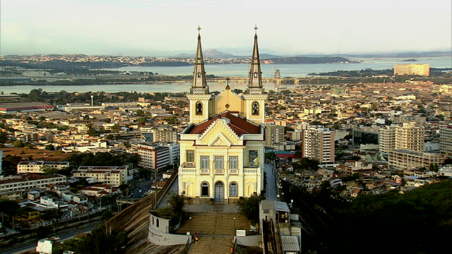Aerial-view-of-church-and-city,-Rio-de-Janeiro,-Brazil