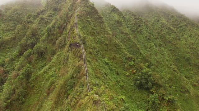 Luftaufnahme-der-Insel-Oahu-Wanderweg-Innovative-Präsentations-Treppe