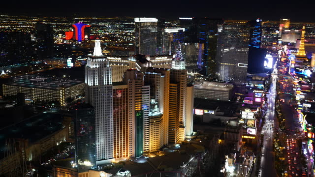 Las-Vegas,-Nevada-Aerial-view-of-Las-Vegas-Strip-at-night