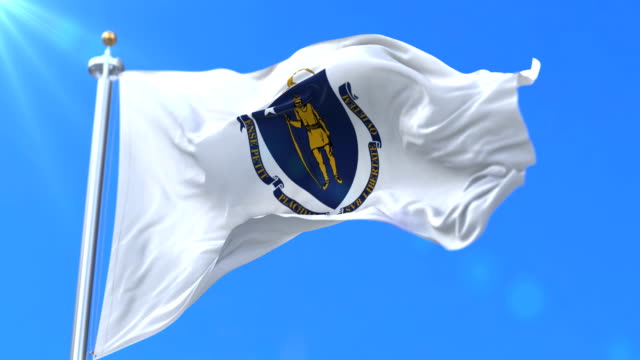 Flag-of-american-state-of-Massachusetts,-region-of-the-United-States---loop