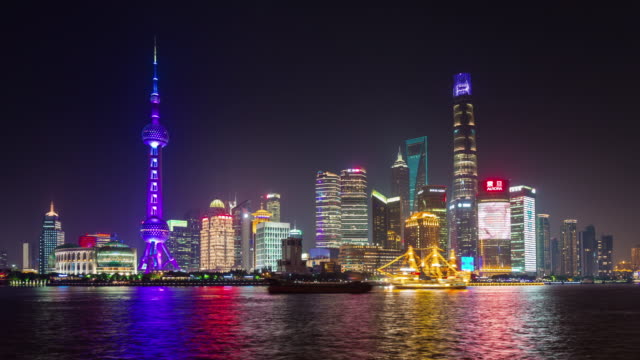 China-shanghai-ciudad-Bahía-noche-luz-famoso-panorama-4k-lapso-de-tiempo