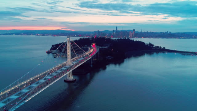 Aerial-video-of-the-Bay-Bridge-and-San-Francisco-skyline