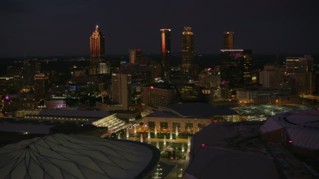 Aerial-shot-of-downtown-Atlanta-at-night.