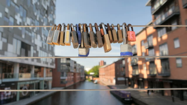 Love-padlocks-on-a-bridge-over-a-canal-in-Birmingham.