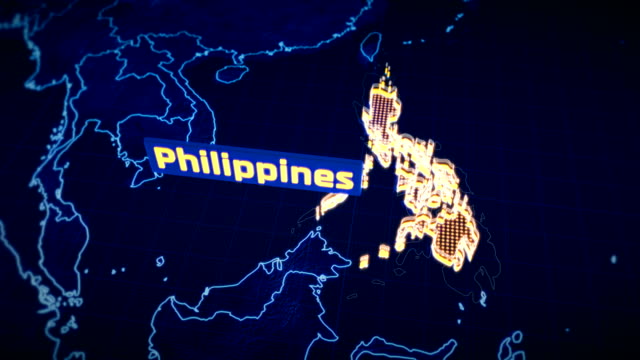 Visualización-en-3D-Filipinas-país-frontera,-contorno-del-mapa-moderno,-viajes