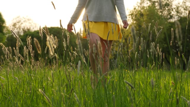 Silhuette-woman-figure-touching-hand-tall-grass