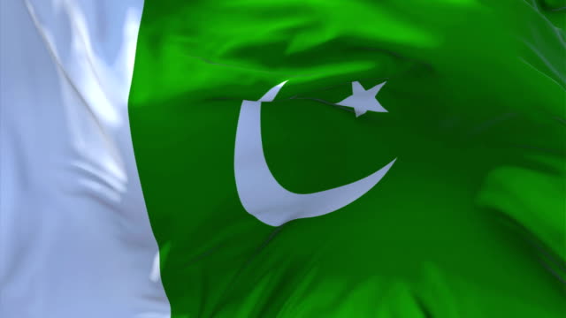 Pakistan-Fahne-schwenkte-in-Wind-Slow-Motion-Animation.-4K-glatt-realistische-Stoff-Textur-Flagge-weht-an-einem-windigen-Tag-kontinuierliche-nahtlose-Schleife-Hintergrund.