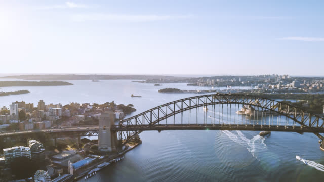 Hyperlapse-drone-lapse-of-Sydney-city-skyline-during-sunrise.
