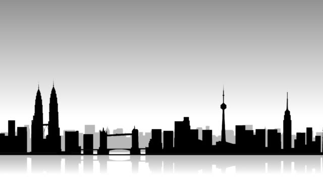 Loopable-background-of-a-city-with-many-famous-international-landmarks