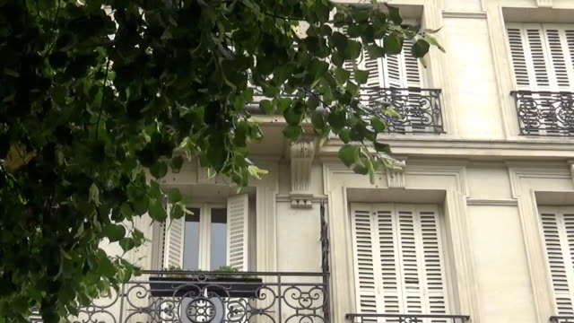Del-balcón-y-árboles-en-París,-Francia