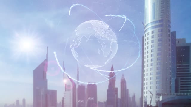 3d-hologram-of-the-planet-Earth-against-the-backdrop-of-the-modern-metropolis