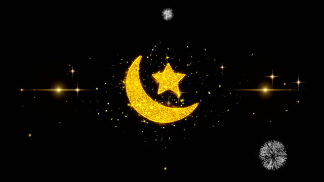 Eid-islamische-Ikone-auf-Glitter-Golden-Particles-Feuerwerk.