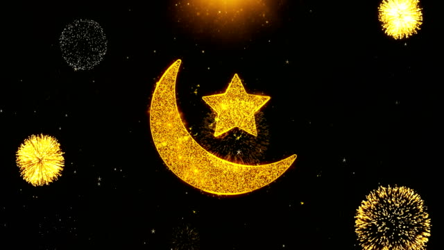 Eid-Islamische-Ikone-auf-Feuerwerk-Display-Explosionspartikel.