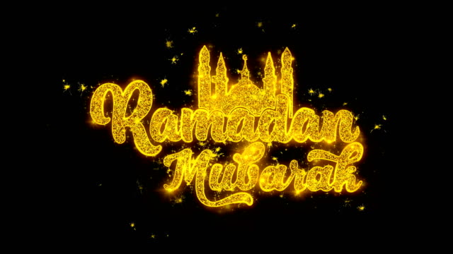 Ramadan-Mubarak-Wunsch-Text-Funken-Partikel-auf-schwarzem-Hintergrund.