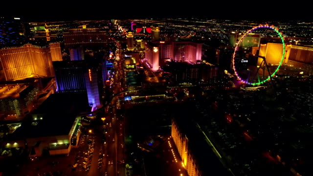 Vista-aérea-de-un-paisaje-de-la-ciudad-de-Las-Vegas-Strip,-noche