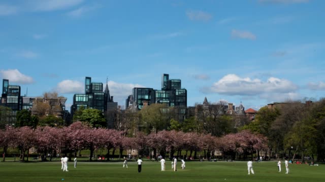 Zeitraffer-von-einem-cricket-Spiel-im-park