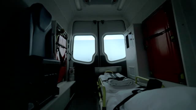 View-inside-of-driving-empty-ambulance-car