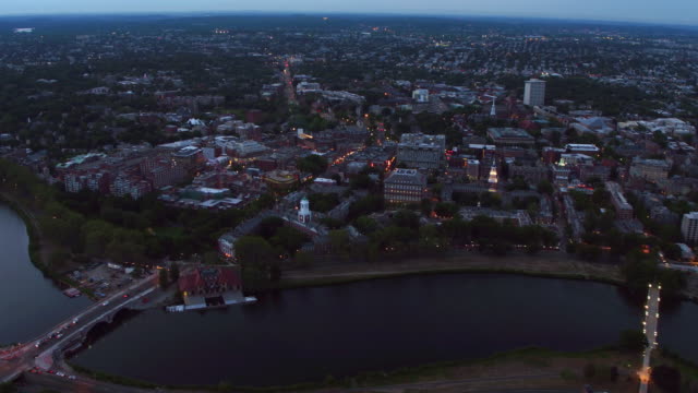 Aerial-view-of-Harvard-University-at-dusk
