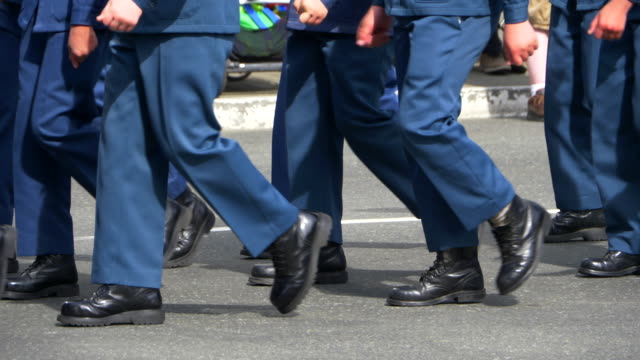 Slow-Motion-Army-Soldiers-Marching-Boots,-Military-Parade-Formation-March